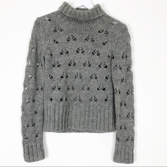 French Connection Grey Alpaca Knit Turtleneck Sweater With Eyelet Details Size S - Picture 2 of 9